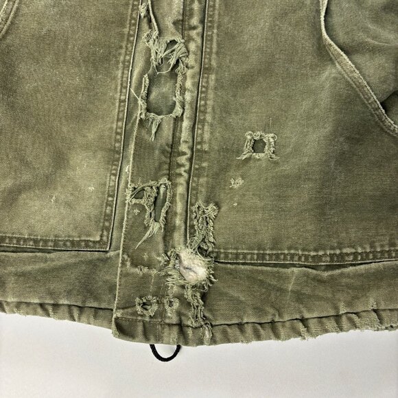 Carhartt Mens Duck Canvas Jacket Green Sz L Corduroy Collar Distressed Thrashed - Picture 5 of 10